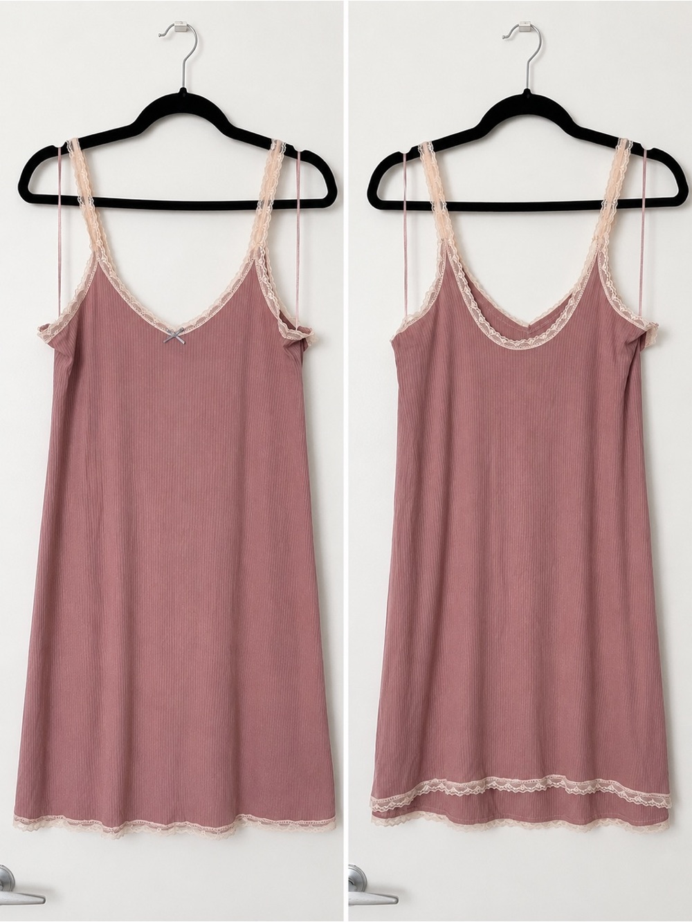 Honeydew Intimates Rose Mauve Ribbed Lace-Trim Chemise